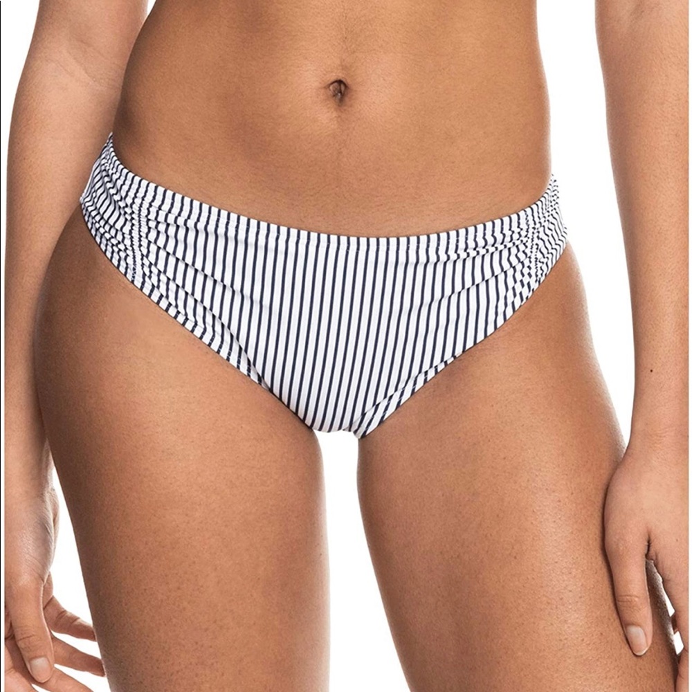 Roxy Striped Bikini Swim Bottom Large White Black NWT New